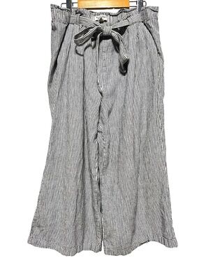 Striped Paperbag Waist Wide-Leg Pants - Black & White